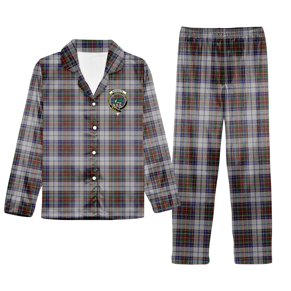 ScotsTee Shop Scottish MacBeth Dress Crest Tartan Pajama Satin Velvet Flannel Pajama Set
