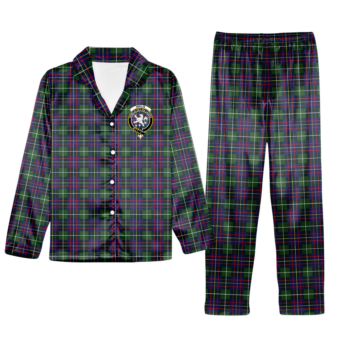 ScotsTee Shop Scottish Inglis Modern Crest Tartan Pajama Satin Velvet Flannel Pajama Set