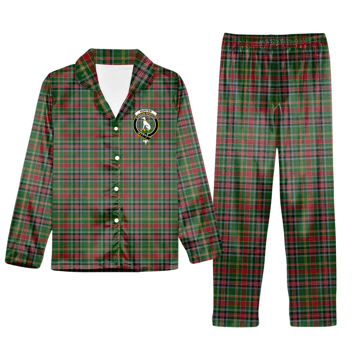 ScotsTee Shop Scottish Hunter Wilsons Crest Tartan Pajama Satin Velvet Flannel Pajama Set