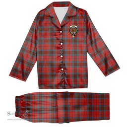 ScotsTee Shop Scottish Leslie Red Ancient Crest Tartan Pajama Satin Velvet Flannel Pajama Set