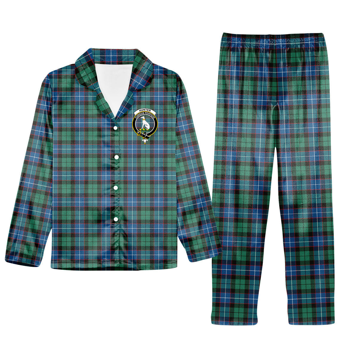 ScotsTee Shop Scottish Hunter Ancient Crest Tartan Pajama Satin Velvet Flannel Pajama Set