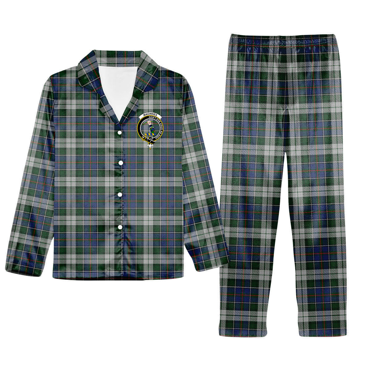ScotsTee Shop Scottish MacInnes Dress Crest Tartan Pajama Satin Velvet Flannel Pajama Set