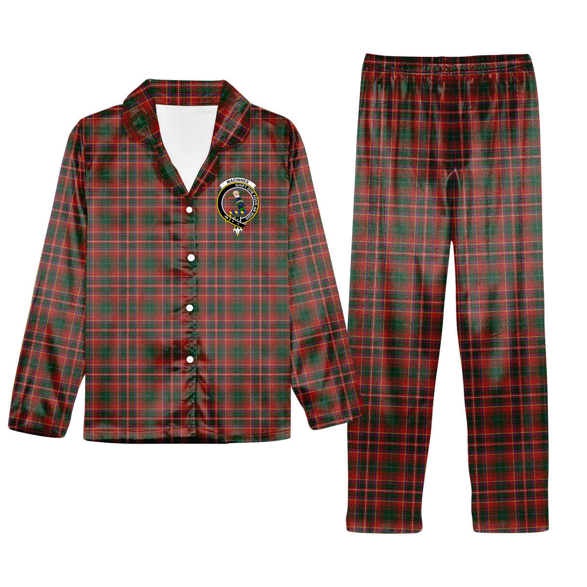 ScotsTee Shop Scottish MacInnes Hastie Crest Tartan Pajama Satin Velvet Flannel Pajama Set