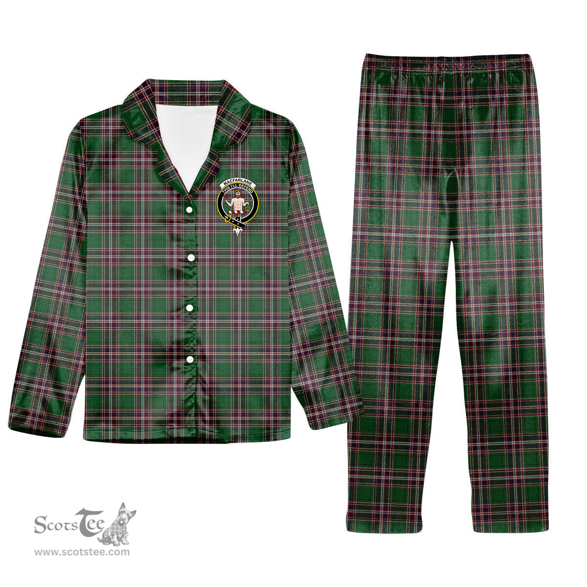 ScotsTee Shop Scottish MacFarlane Hunting Crest Tartan Pajama Satin Velvet Flannel Pajama Set