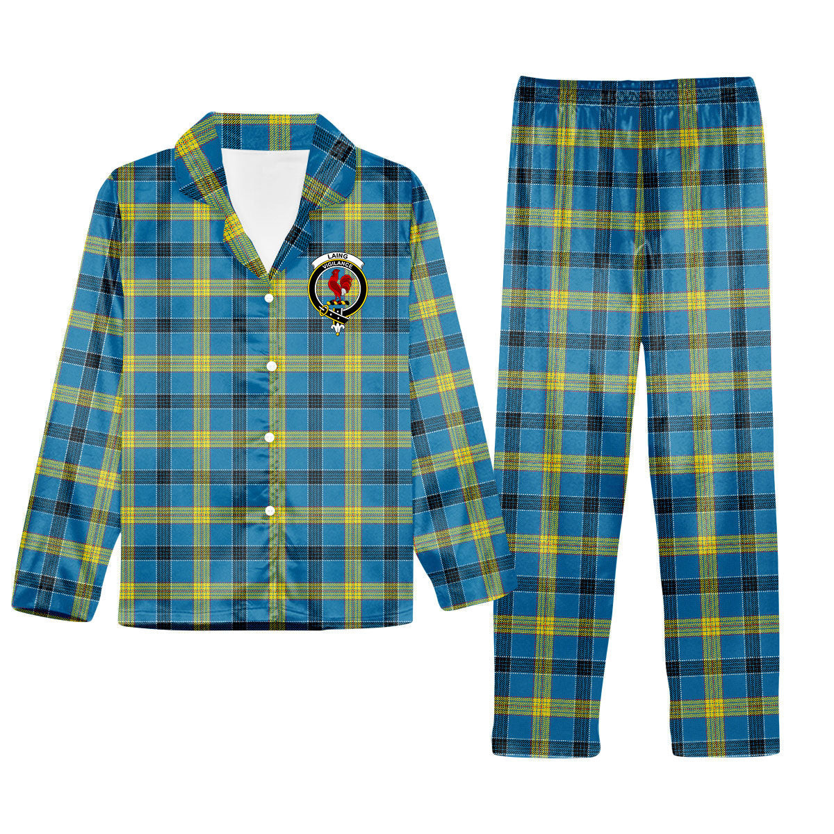 ScotsTee Shop Scottish Laing Modern Crest Tartan Pajama Satin Velvet Flannel Pajama Set
