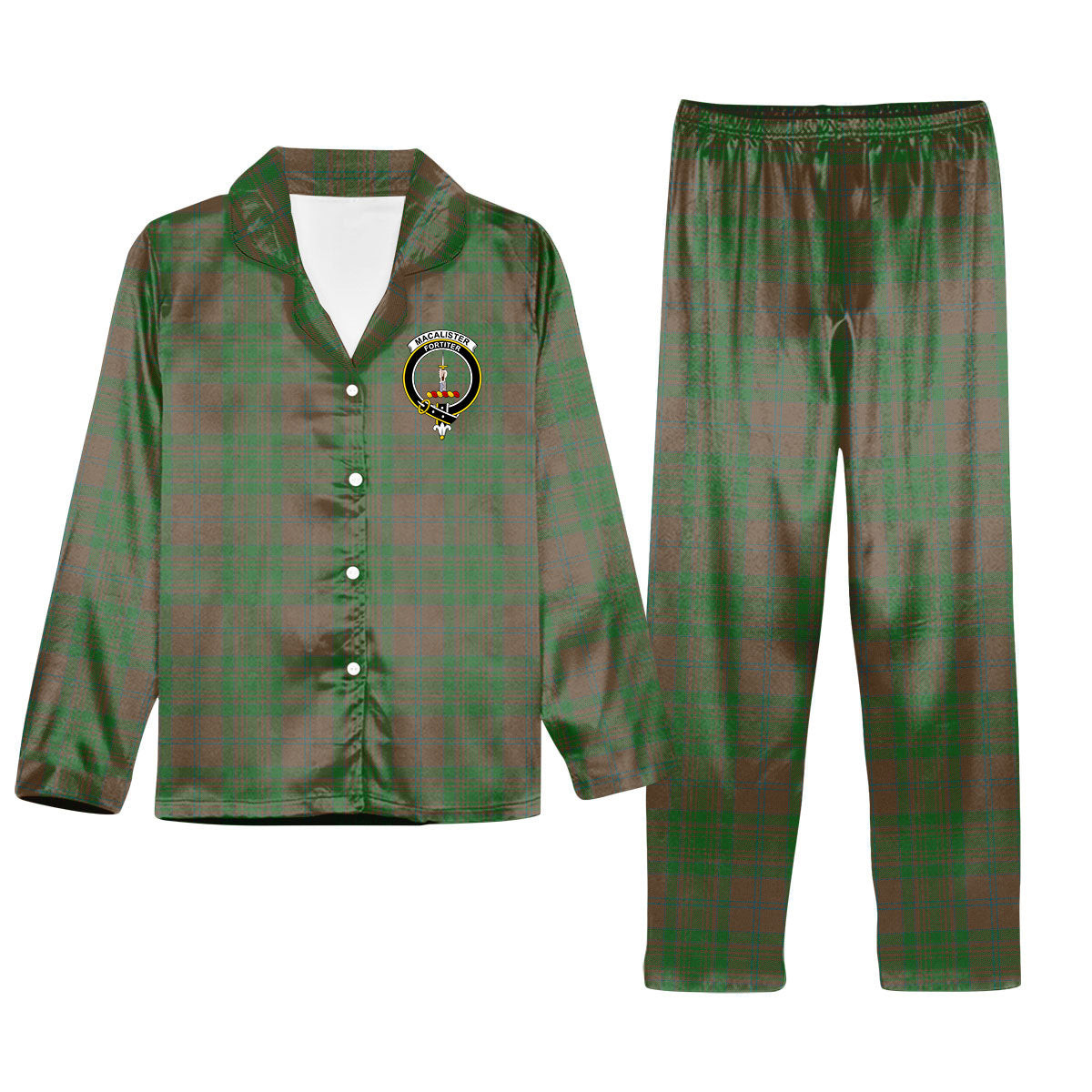 ScotsTee Shop Scottish MacAlister of Glenbarr Hunting Ancient Crest Tartan Pajama Satin Velvet Flannel Pajama Set