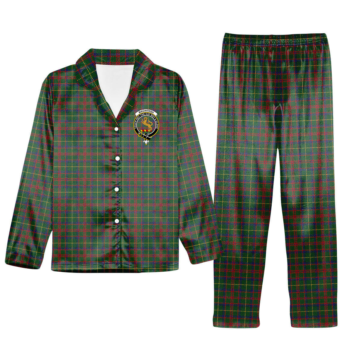 ScotsTee Shop Scottish MacIntosh Hunting Crest Tartan Pajama Satin Velvet Flannel Pajama Set