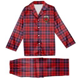 ScotsTee Shop Scottish Kelly of Sleat Red Modern Crest Tartan Pajama Satin Velvet Flannel Pajama Set