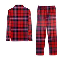ScotsTee Shop Scottish Kelly of Sleat Red Modern Crest Tartan Pajama Satin Velvet Flannel Pajama Set