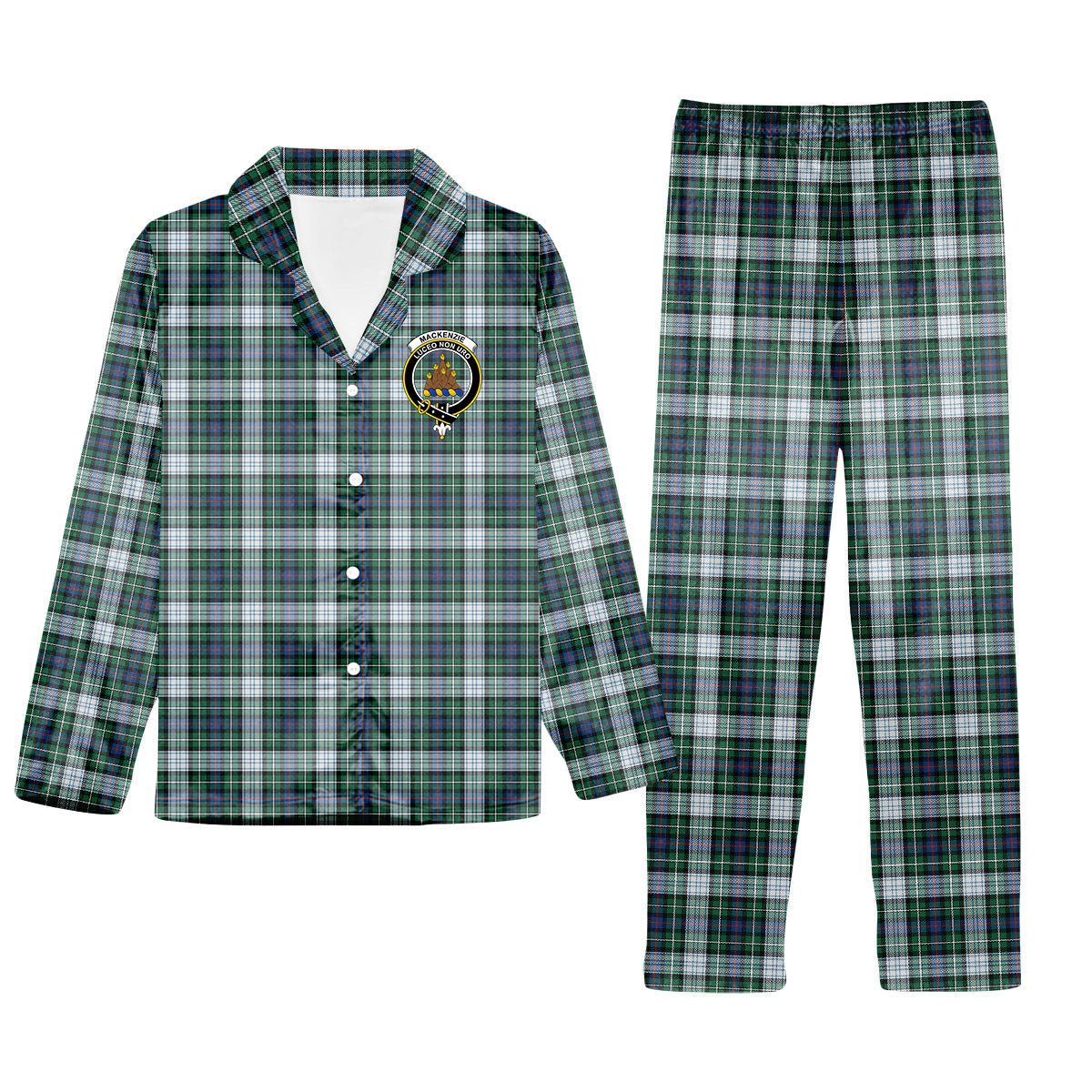 ScotsTee Shop Scottish MacKenzie Dress Ancient Crest Tartan Pajama Satin Velvet Flannel Pajama Set