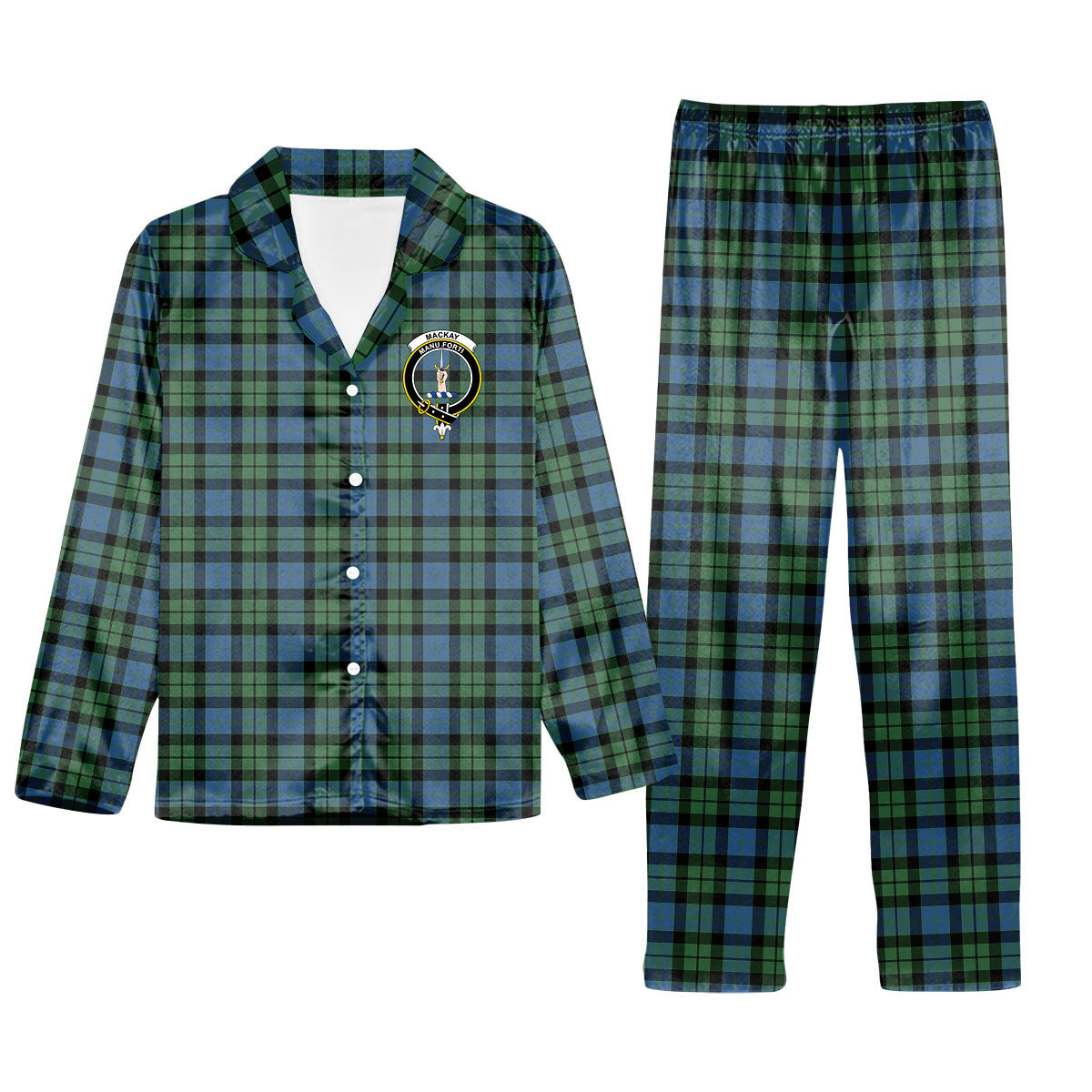 ScotsTee Shop Scottish MacKay Ancient Crest Tartan Pajama Satin Velvet Flannel Pajama Set