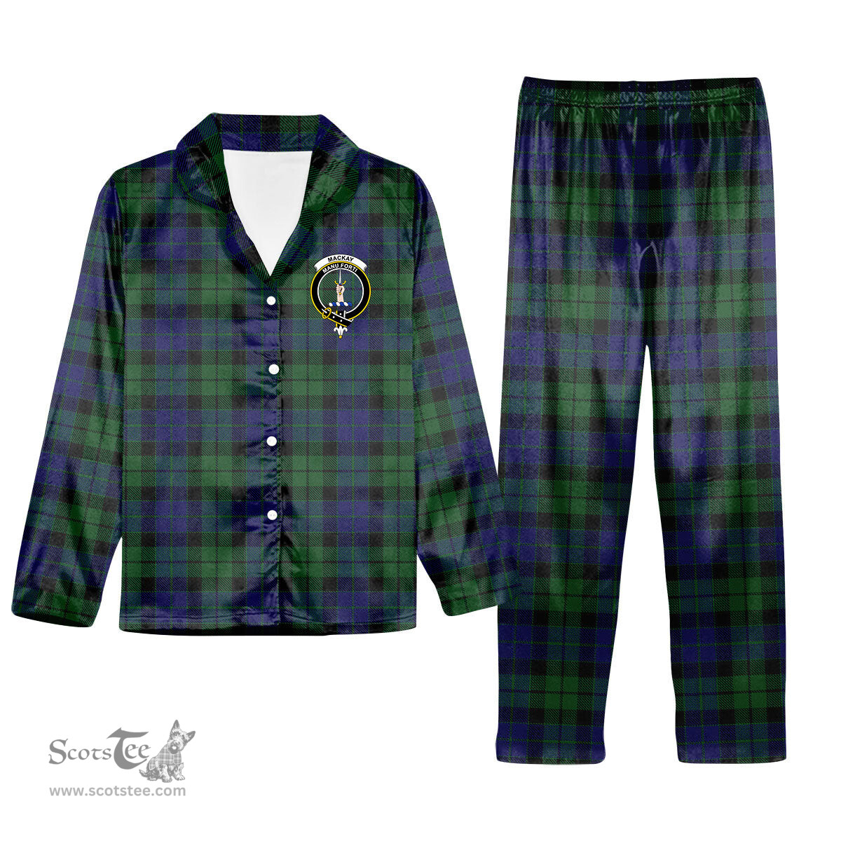 ScotsTee Shop Scottish MacKay 1819 Crest Tartan Pajama Satin Velvet Flannel Pajama Set