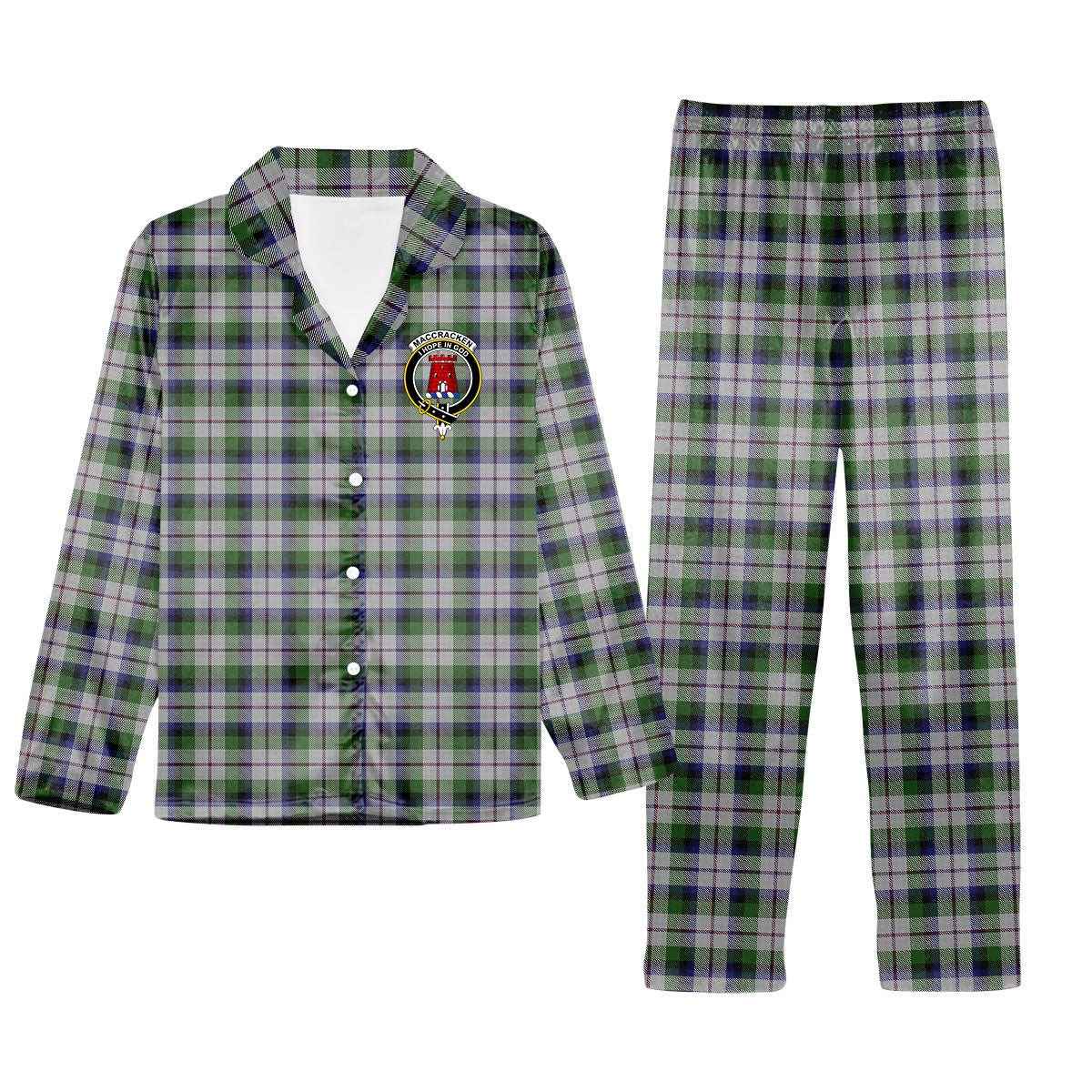ScotsTee Shop Scottish MacCracken Dress Crest Tartan Pajama Satin Velvet Flannel Pajama Set