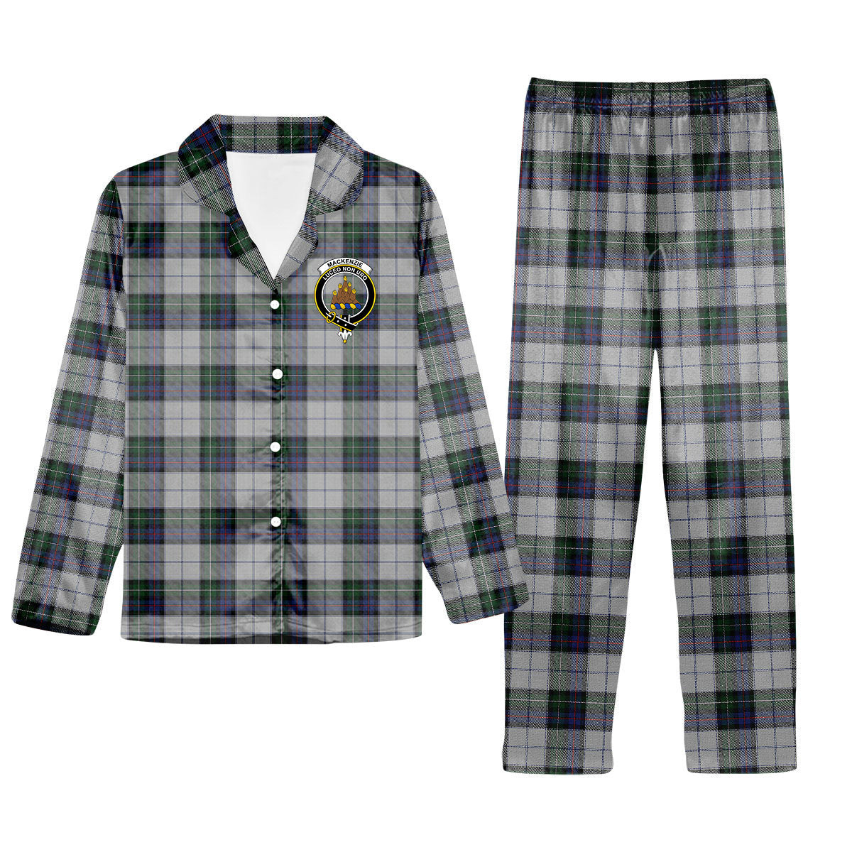 ScotsTee Shop Scottish MacKenzie Dress 3 Crest Tartan Pajama Satin Velvet Flannel Pajama Set