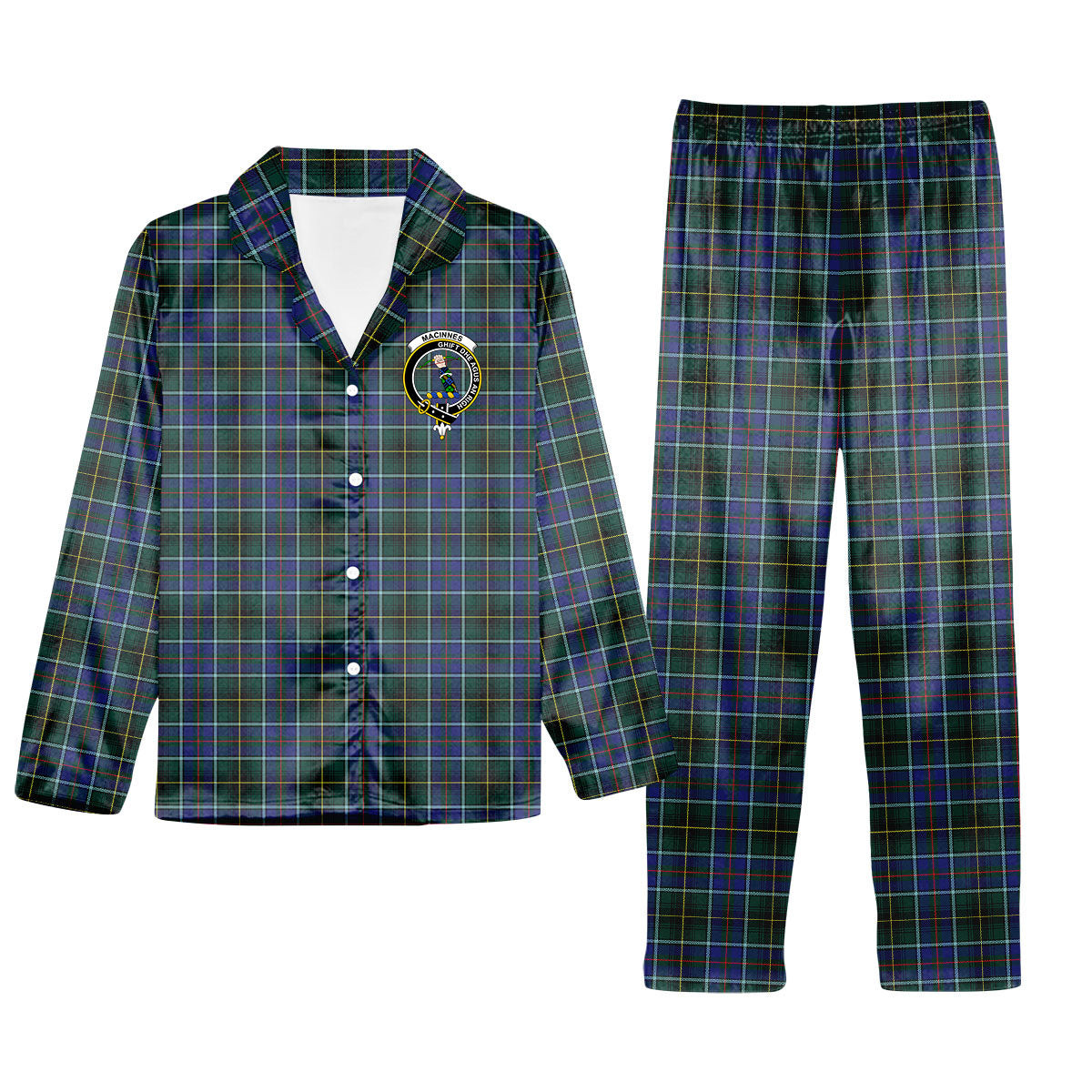 ScotsTee Shop Scottish MacInnes Modern Crest Tartan Pajama Satin Velvet Flannel Pajama Set