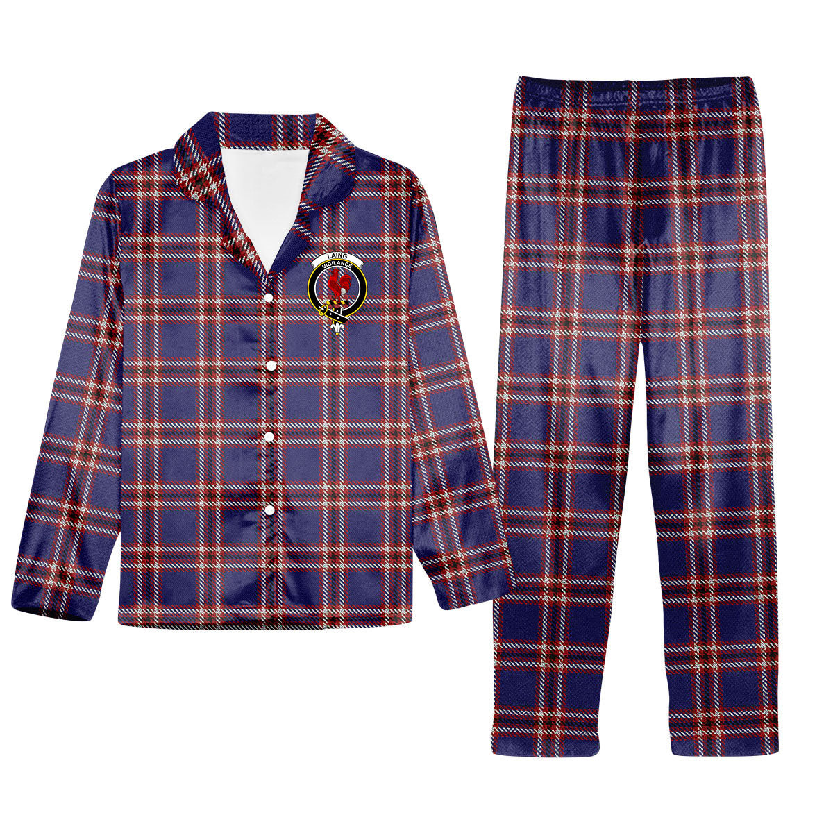 ScotsTee Shop Scottish Laing of Archiestown Crest Tartan Pajama Satin Velvet Flannel Pajama Set