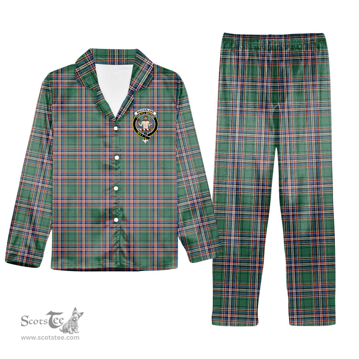 ScotsTee Shop Scottish MacFarlane Hunting Ancient Crest Tartan Pajama Satin Velvet Flannel Pajama Set