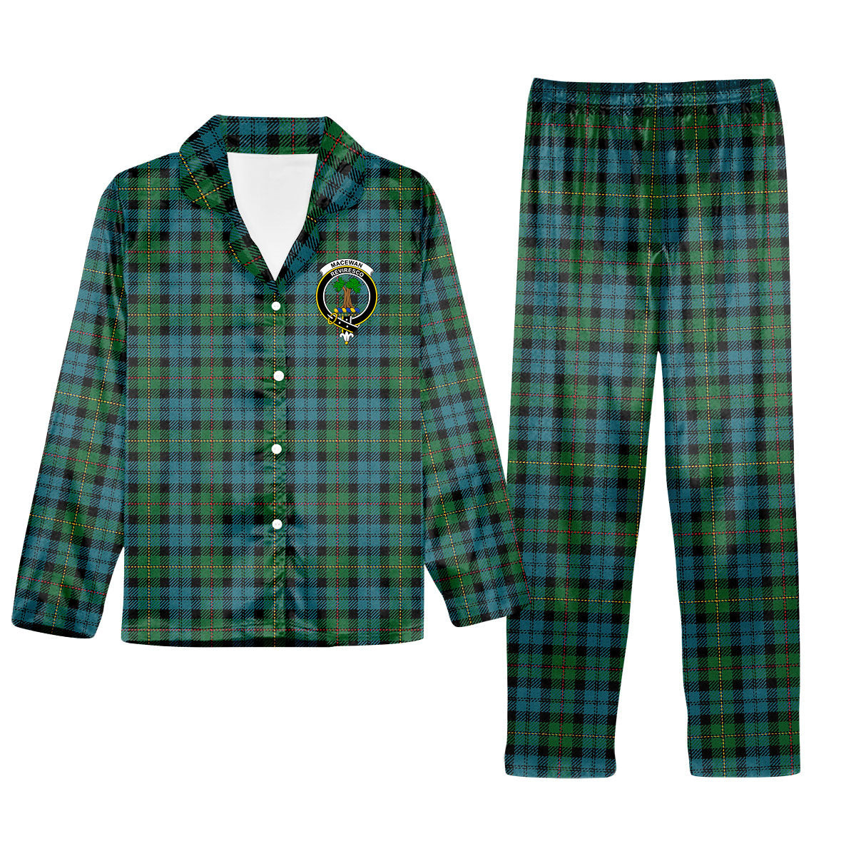 ScotsTee Shop Scottish MacEwan Ancient Crest Tartan Pajama Satin Velvet Flannel Pajama Set