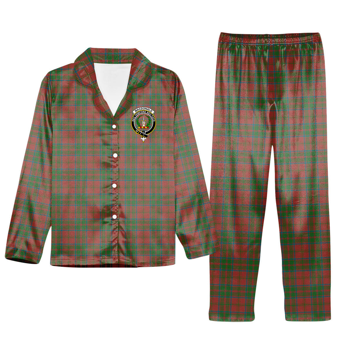 ScotsTee Shop Scottish MacDonald of Glencoe Ancient Crest Tartan Pajama Satin Velvet Flannel Pajama Set