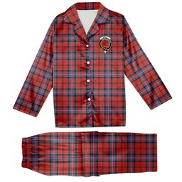ScotsTee Shop Scottish Kelly of Sleat Red Ancient Crest Tartan Pajama Satin Velvet Flannel Pajama Set