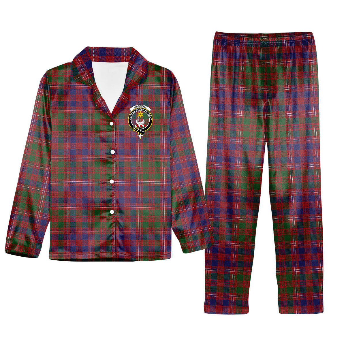 ScotsTee Shop Scottish MacColl Hunting Crest Tartan Pajama Satin Velvet Flannel Pajama Set