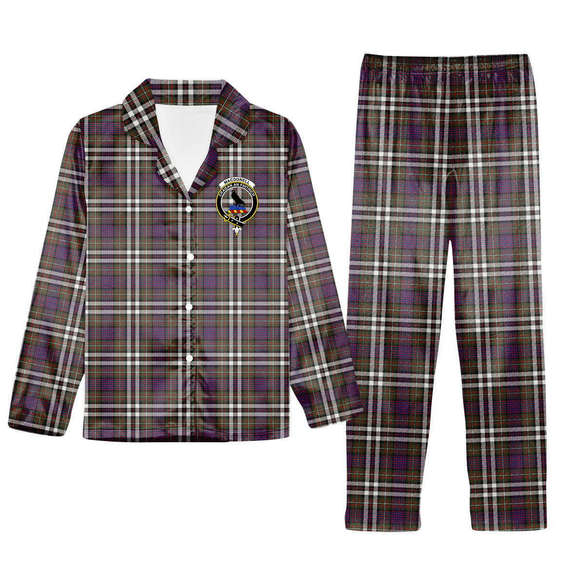 ScotsTee Shop Scottish MacDonell of Glengarry Dress Modern Crest Tartan Pajama Satin Velvet Flannel Pajama Set