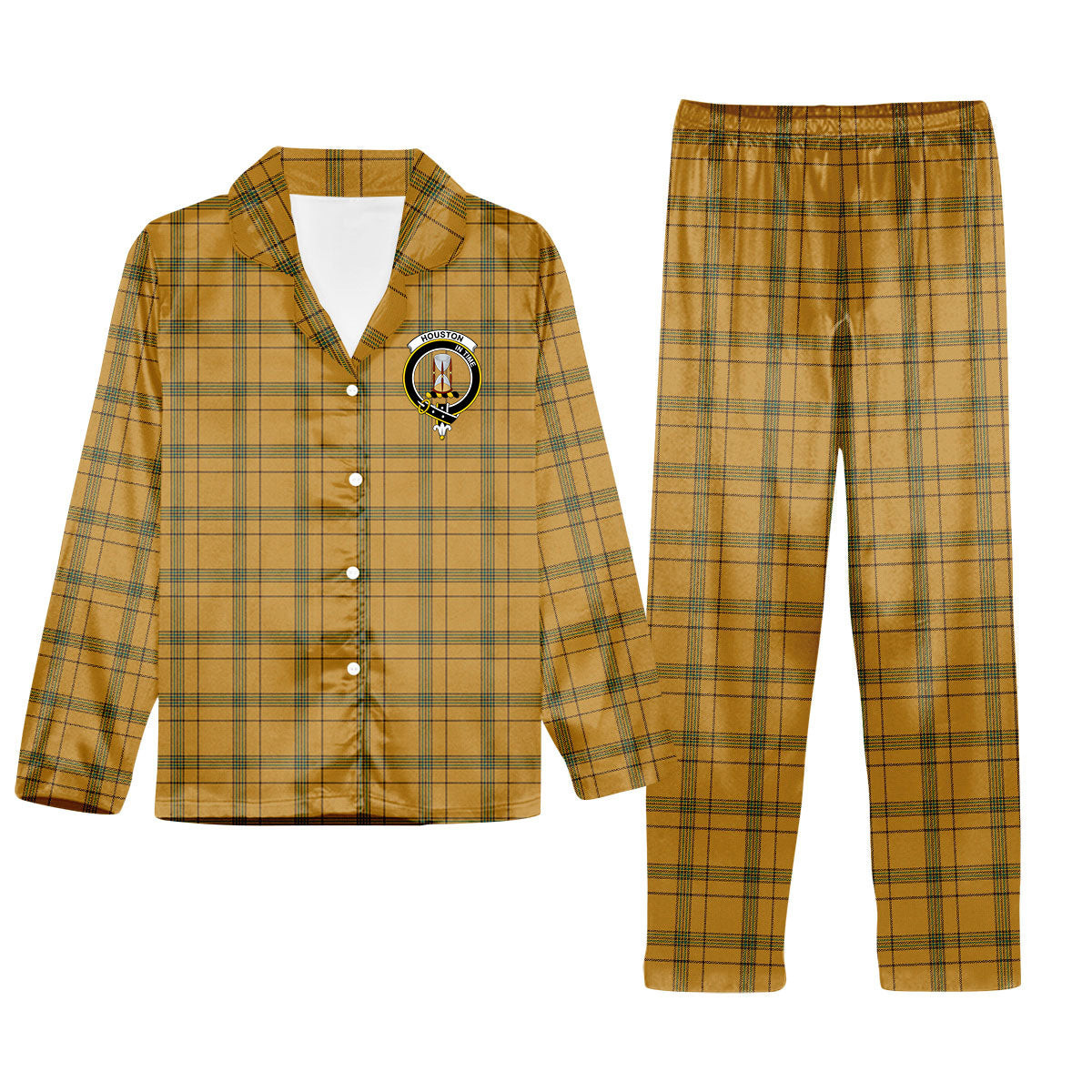 ScotsTee Shop Scottish Houston Modern Crest Tartan Pajama Satin Velvet Flannel Pajama Set