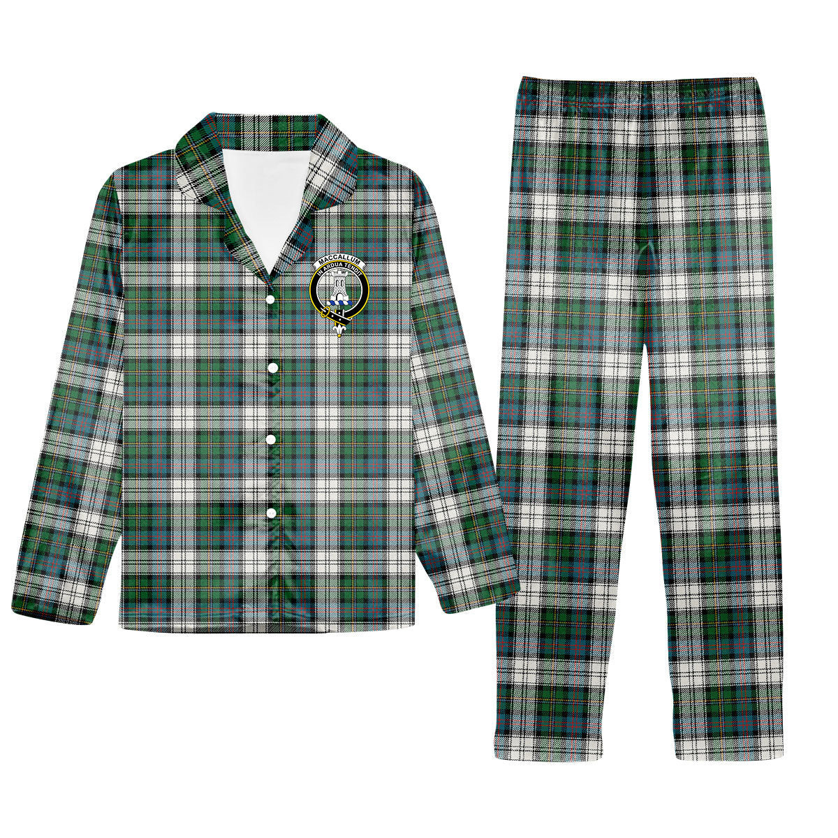ScotsTee Shop Scottish MacCallum Dress Ancient Crest Tartan Pajama Satin Velvet Flannel Pajama Set