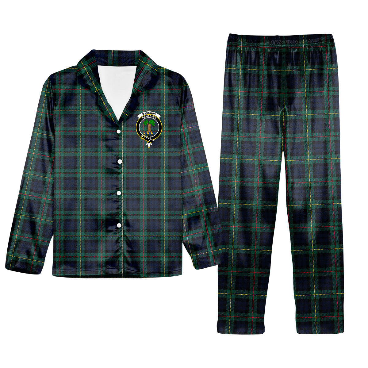 ScotsTee Shop Scottish MacEwan Modern Crest Tartan Pajama Satin Velvet Flannel Pajama Set