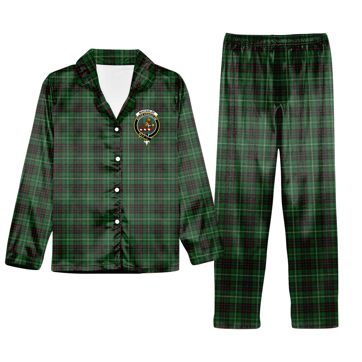 ScotsTee Shop Scottish MacAulay of Lewis Crest Tartan Pajama Satin Velvet Flannel Pajama Set