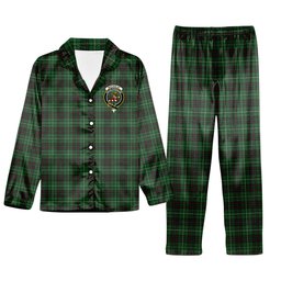 ScotsTee Shop Scottish MacAulay of Lewis Crest Tartan Pajama Satin Velvet Flannel Pajama Set