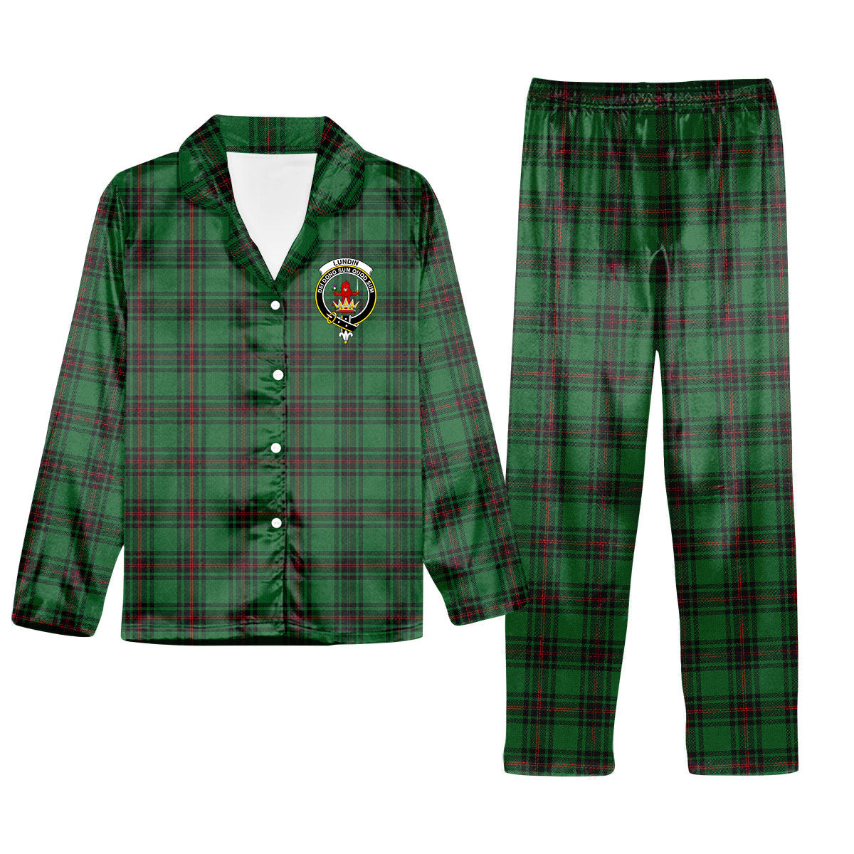 ScotsTee Shop Scottish Lundin Crest Tartan Pajama Satin Velvet Flannel Pajama Set