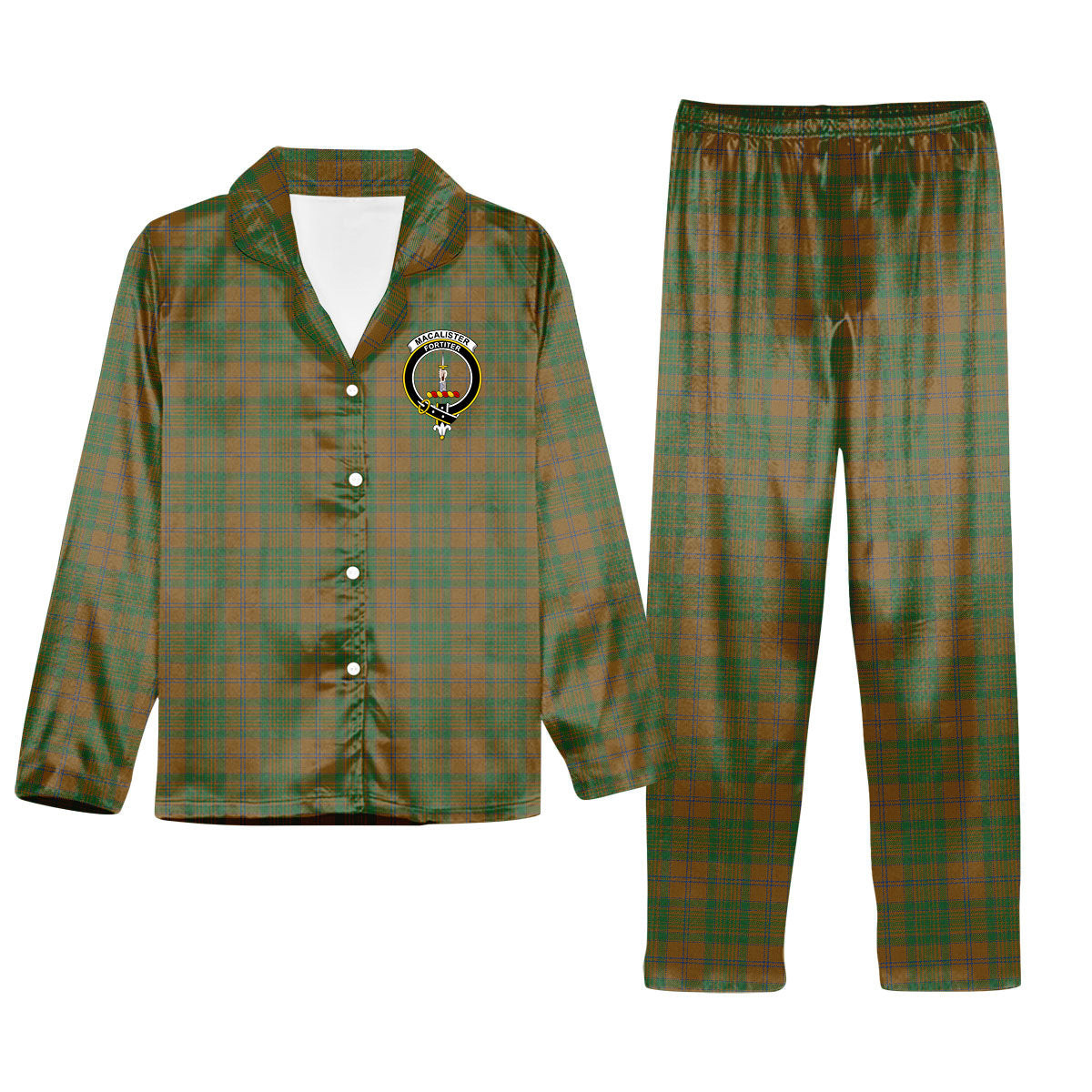ScotsTee Shop Scottish MacAlister of Glenbarr Hunting Modern Crest Tartan Pajama Satin Velvet Flannel Pajama Set