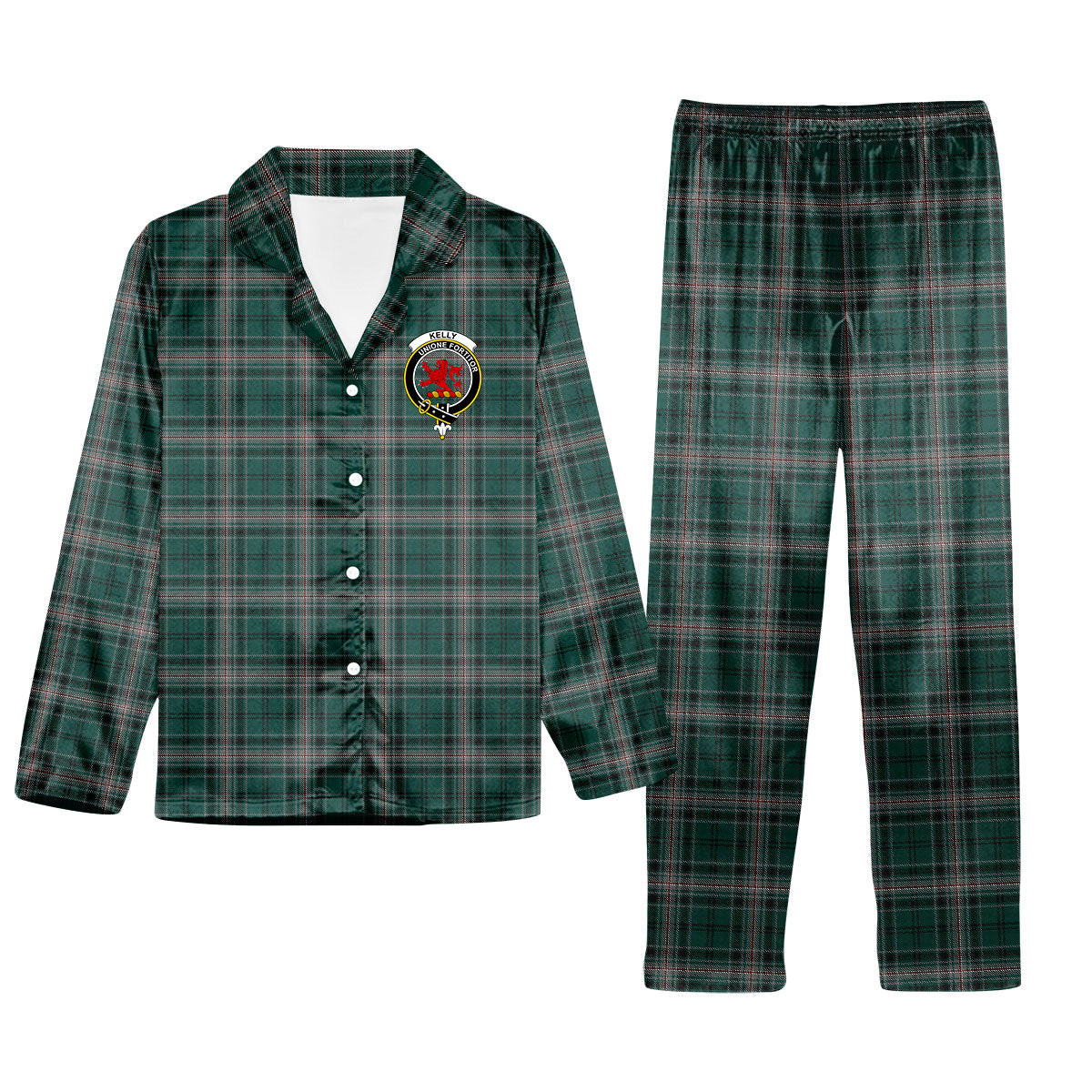 ScotsTee Shop Scottish Kelly of Sleat Hunting Crest Tartan Pajama Satin Velvet Flannel Pajama Set