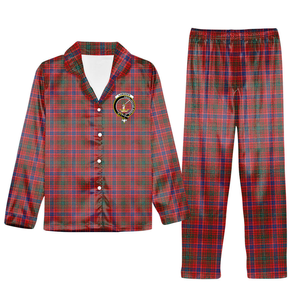 ScotsTee Shop Scottish Lumsden Waistcoat Modern Crest Tartan Pajama Satin Velvet Flannel Pajama Set
