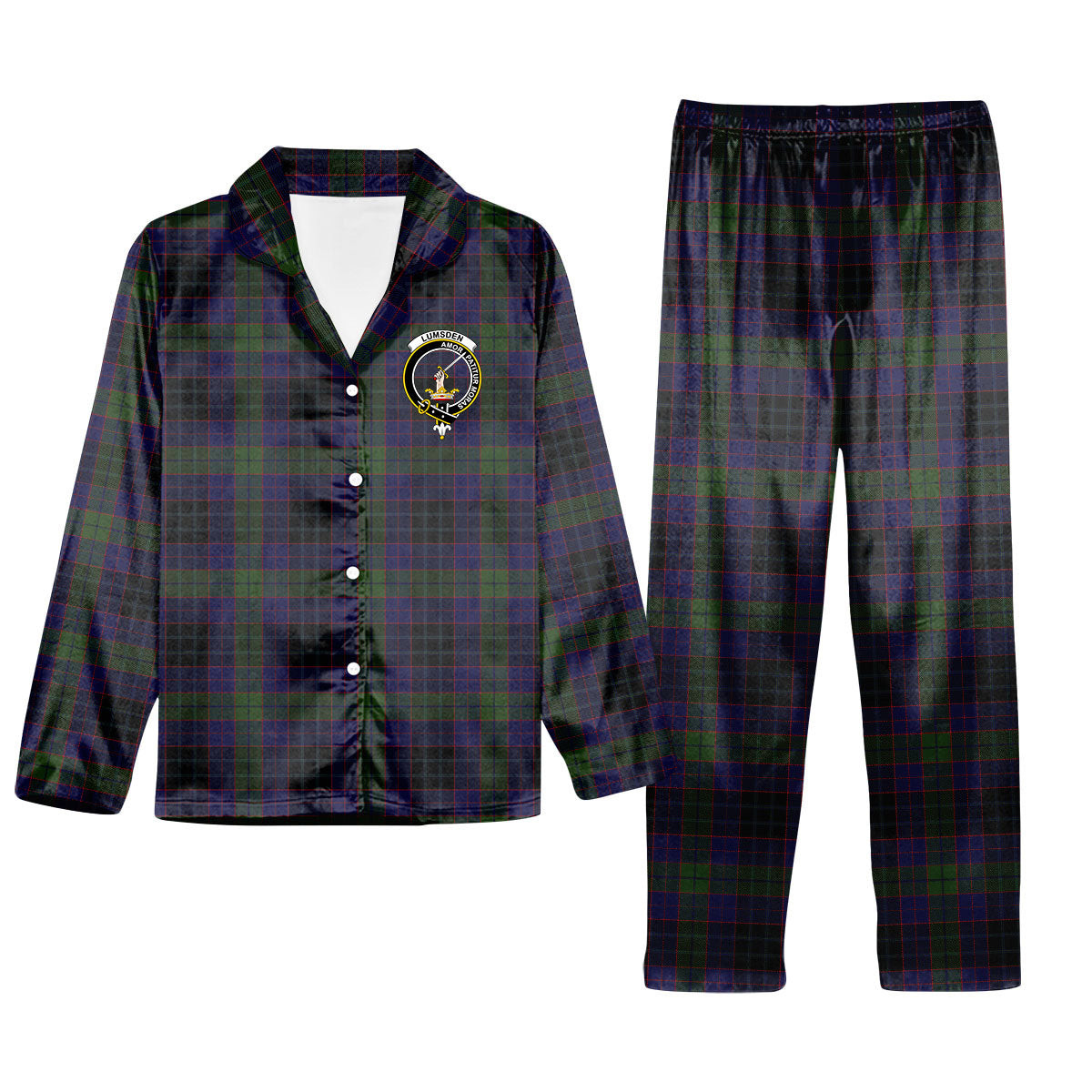 ScotsTee Shop Scottish Lumsden Hunting Crest Tartan Pajama Satin Velvet Flannel Pajama Set