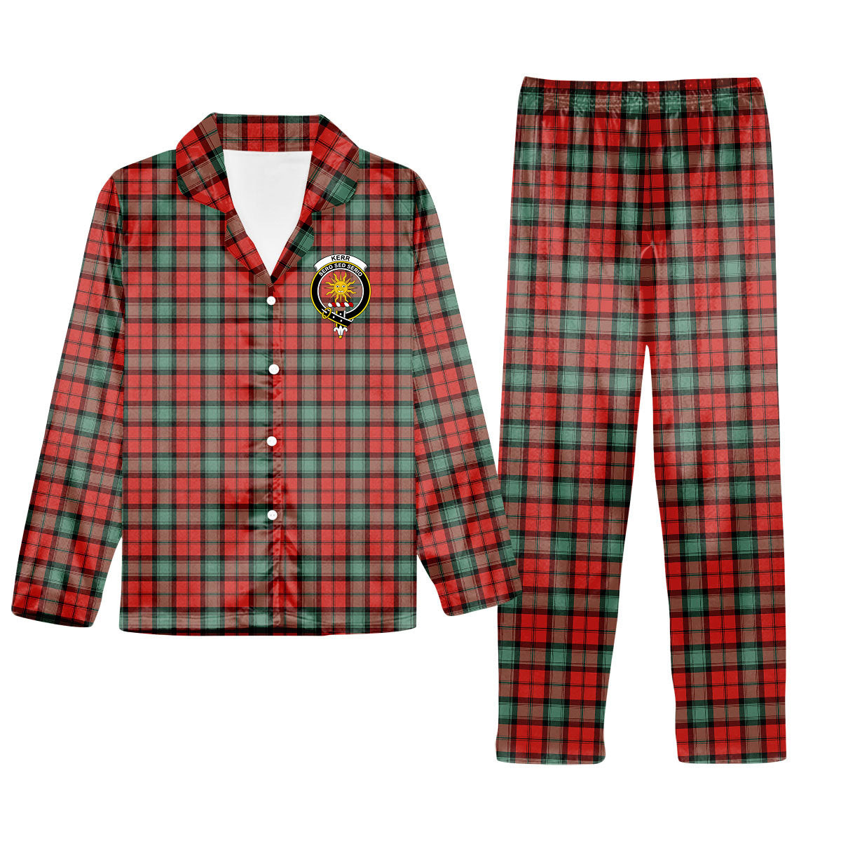 ScotsTee Shop Scottish Kerr Ancient Crest Tartan Pajama Satin Velvet Flannel Pajama Set