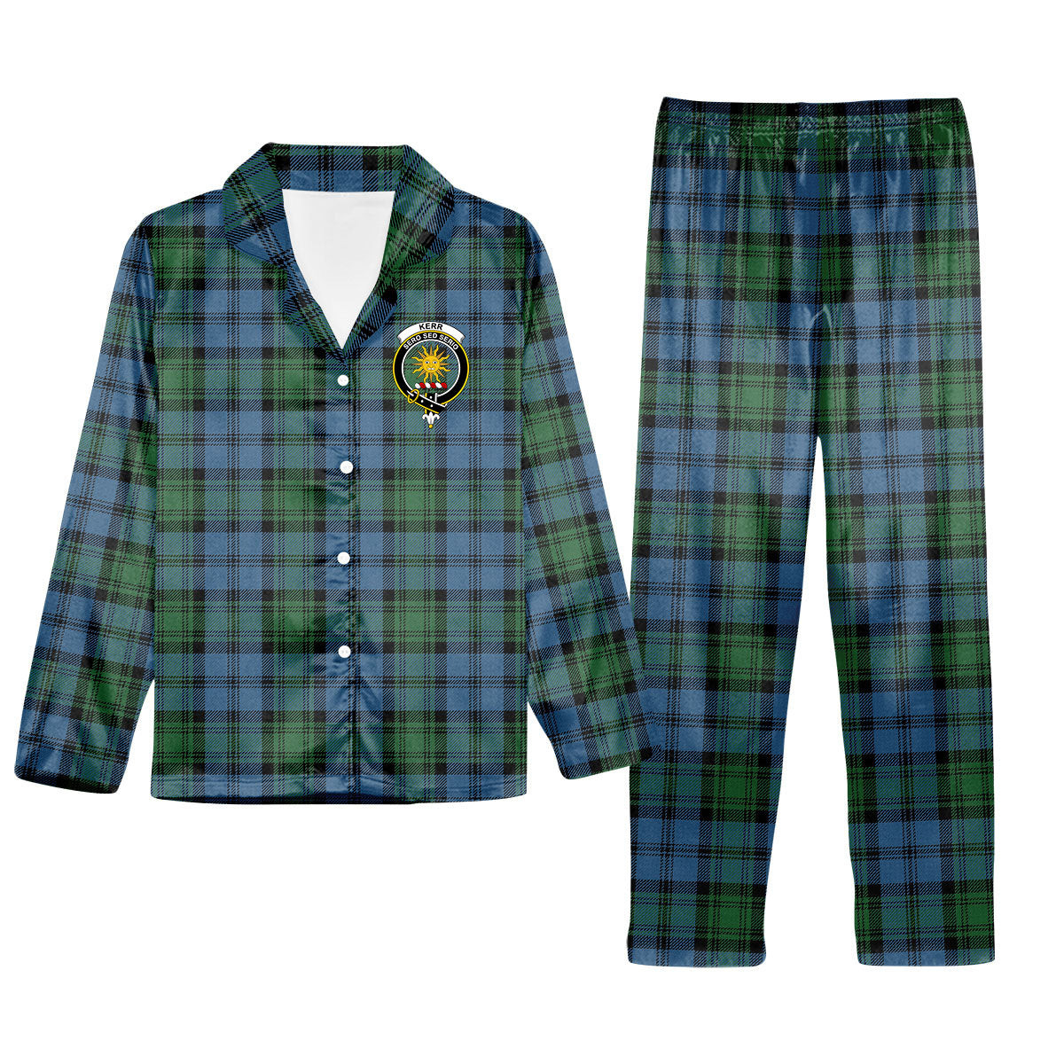 ScotsTee Shop Scottish Kerr Hunting Ancient Crest Tartan Pajama Satin Velvet Flannel Pajama Set