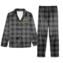 ScotsTee Shop Scottish Douglas Grey Crest Tartan Pajama Satin Velvet Flannel Pajama Set