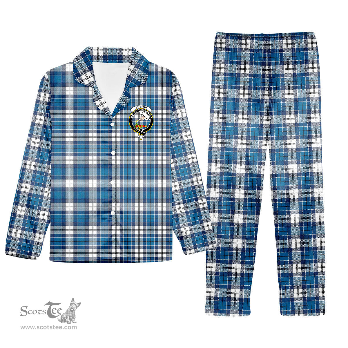 ScotsTee Shop Scottish Hutton SC Crest Tartan Pajama Satin Velvet Flannel Pajama Set