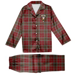 ScotsTee Shop Scottish Lindsay Weathered Crest Tartan Pajama Satin Velvet Flannel Pajama Set