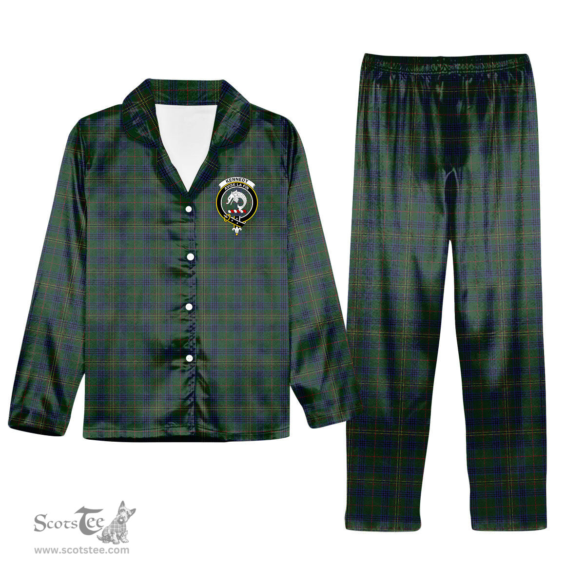 ScotsTee Shop Scottish Kennedy Crest Tartan Pajama Satin Velvet Flannel Pajama Set