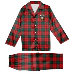 ScotsTee Shop Scottish Lindsay Black lines Modern Crest Tartan Pajama Satin Velvet Flannel Pajama Set