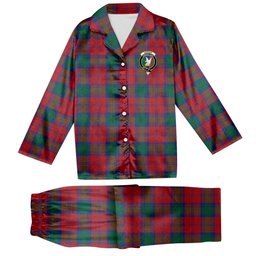 ScotsTee Shop Scottish Lindsay Modern Crest Tartan Pajama Satin Velvet Flannel Pajama Set
