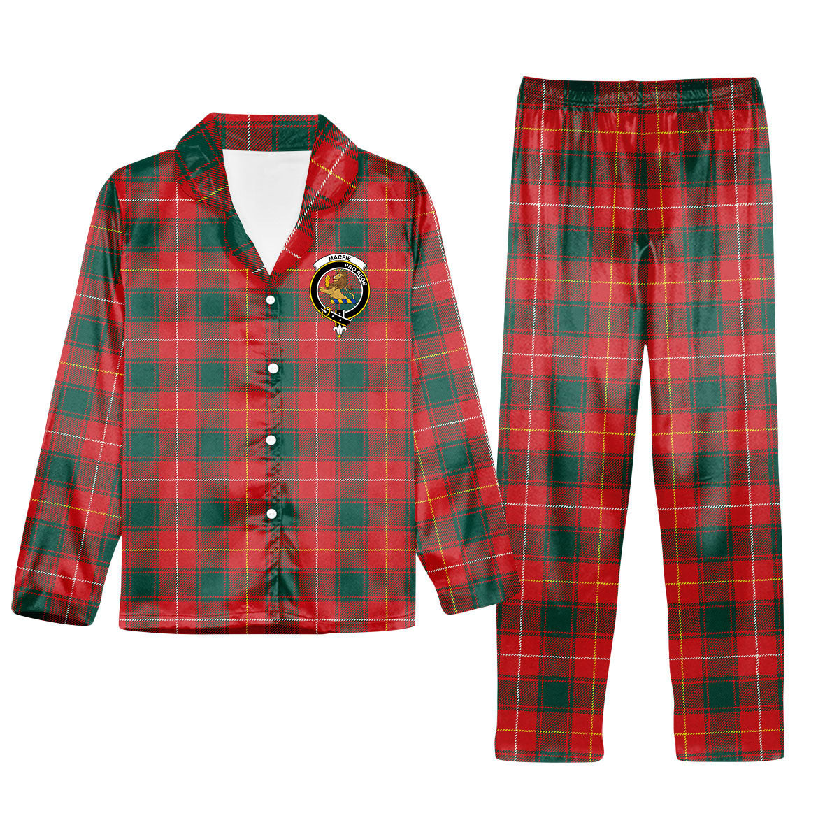 ScotsTee Shop Scottish MacFie Modern Crest Tartan Pajama Satin Velvet Flannel Pajama Set