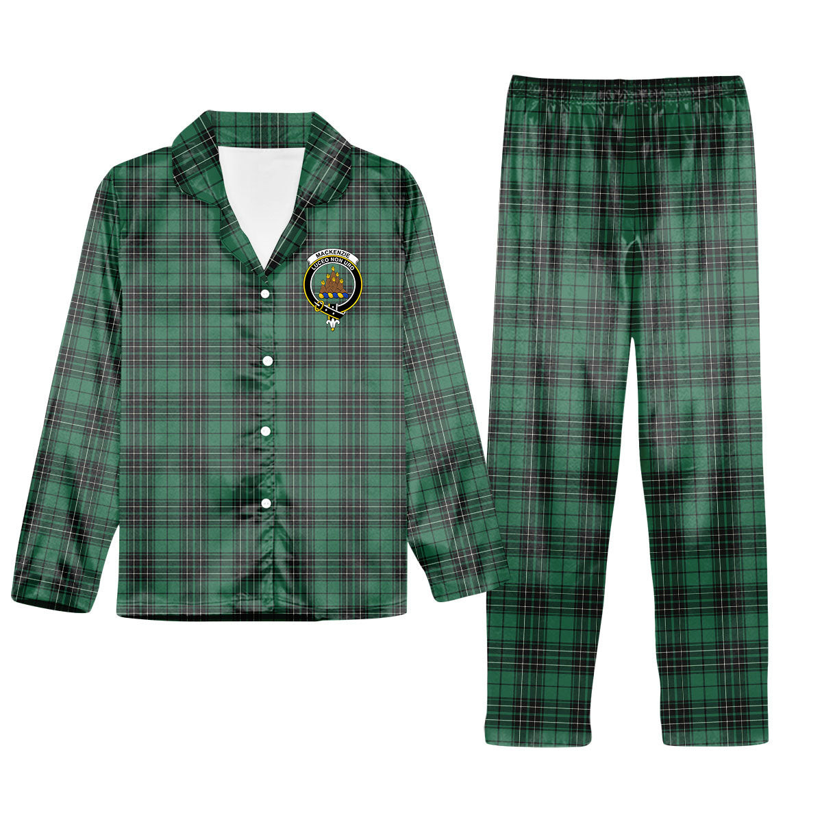 ScotsTee Shop Scottish MacKenzie Dress Modern Crest Tartan Pajama Satin Velvet Flannel Pajama Set