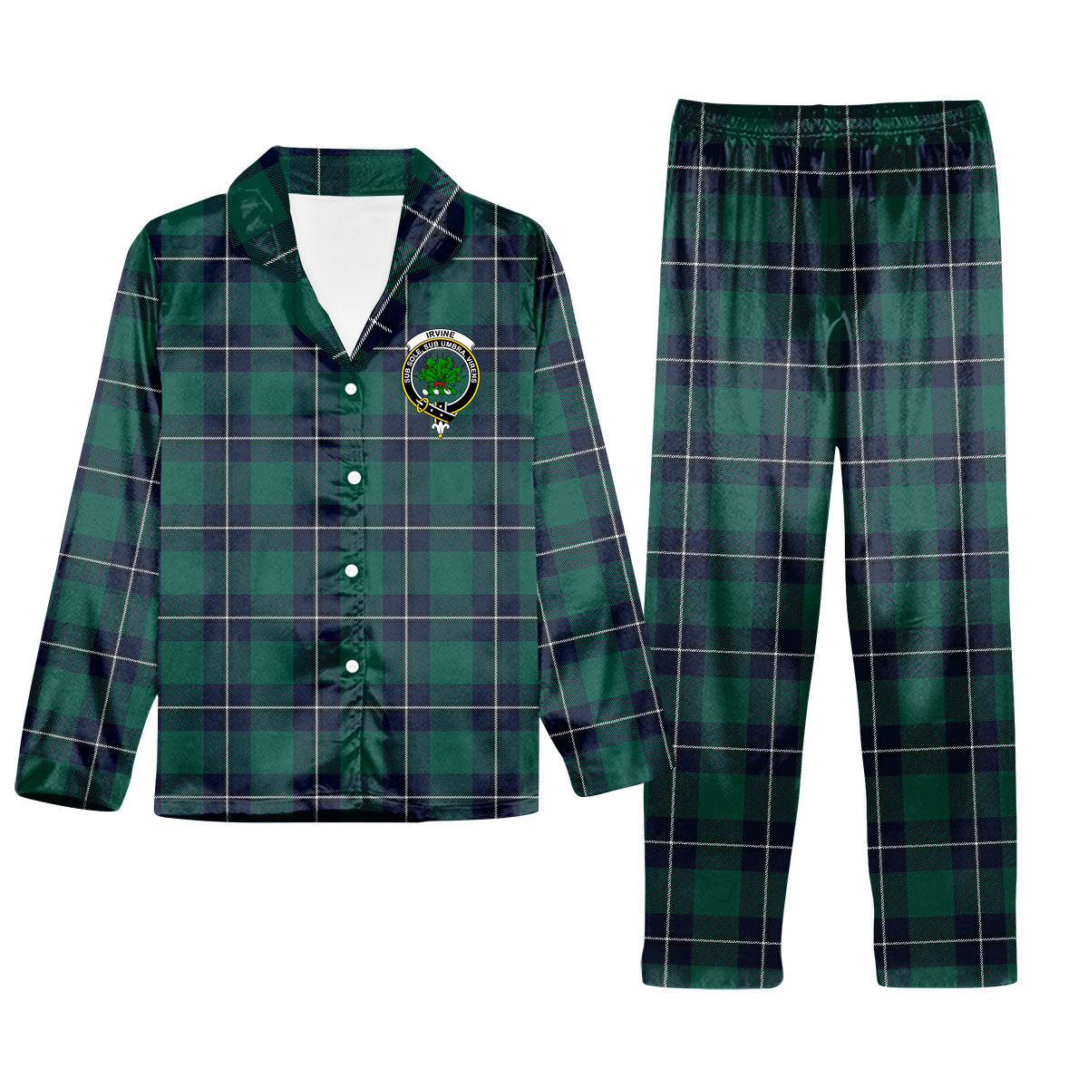 ScotsTee Shop Scottish Irvine Modern Crest Tartan Pajama Satin Velvet Flannel Pajama Set