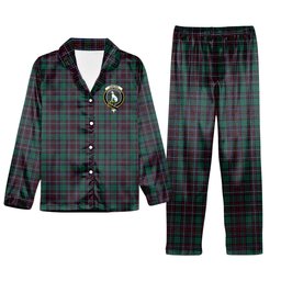 ScotsTee Shop Scottish Hunter of Peebleshire Modern Crest Tartan Pajama Satin Velvet Flannel Pajama Set