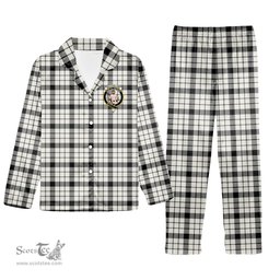 ScotsTee Shop Scottish MacFarlane Black White Modern Crest Tartan Pajama Satin Velvet Flannel Pajama Set