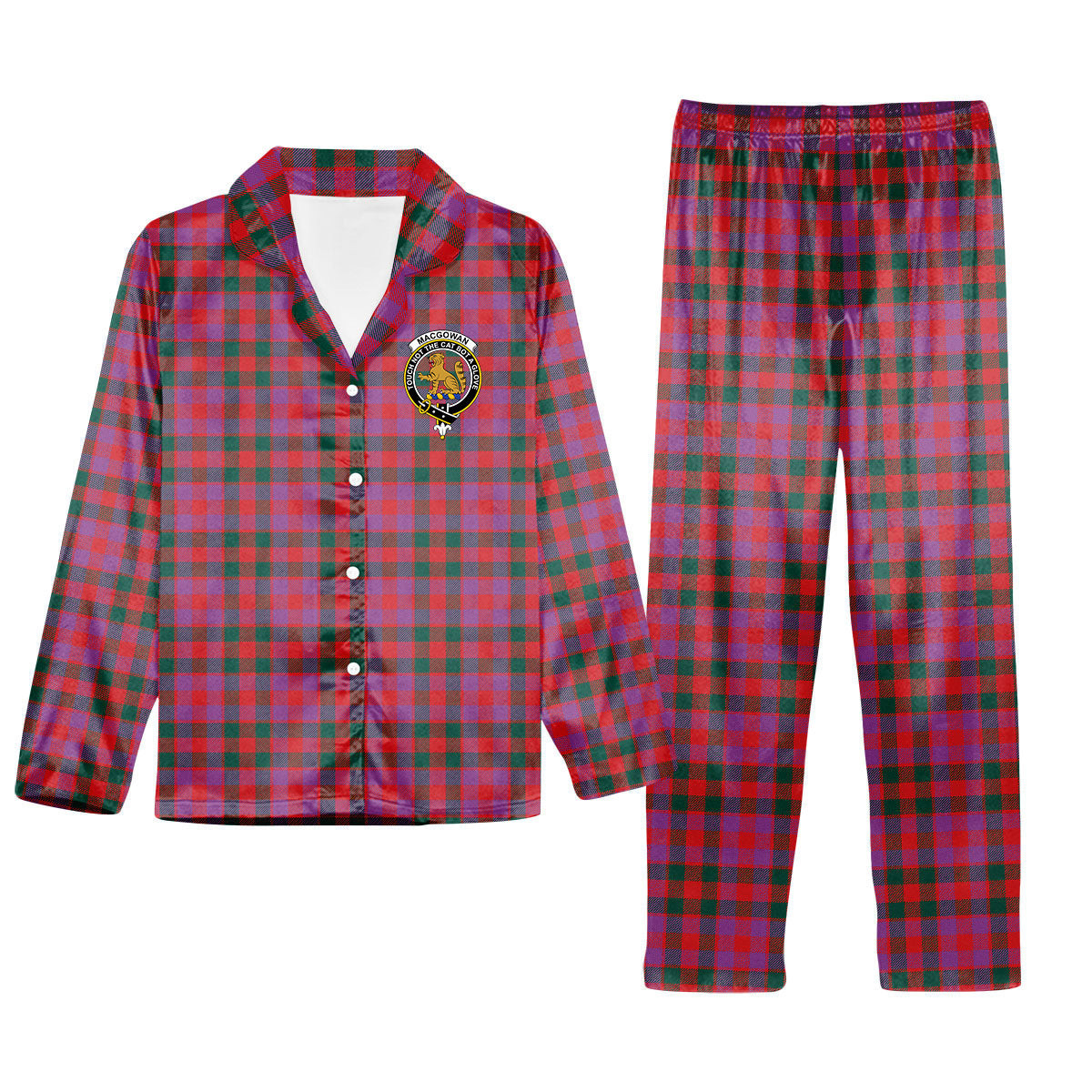 ScotsTee Shop Scottish MacGowan Portrait Modern Crest Tartan Pajama Satin Velvet Flannel Pajama Set
